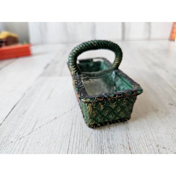Vintage glass baskets decor unique green trinket holder container - Picture 2 of 9